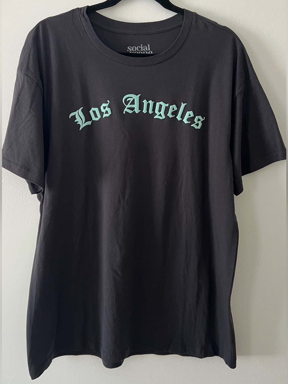 Los Angeles Graphic Oversized Tee - Black with Mint Text and Wings, Super Comfy